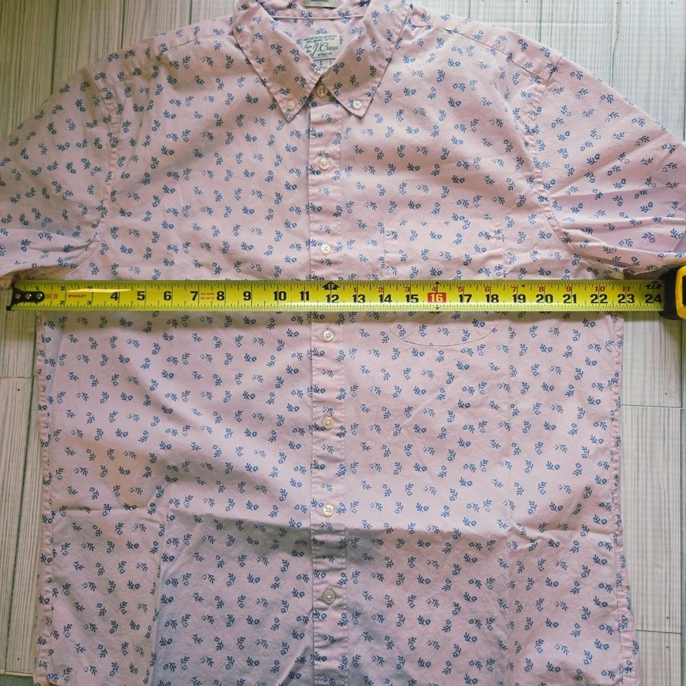 J.Crew Mens Secret Wash‎ Stretch Shirt Large Classic Pink Floral Short Sleeve L